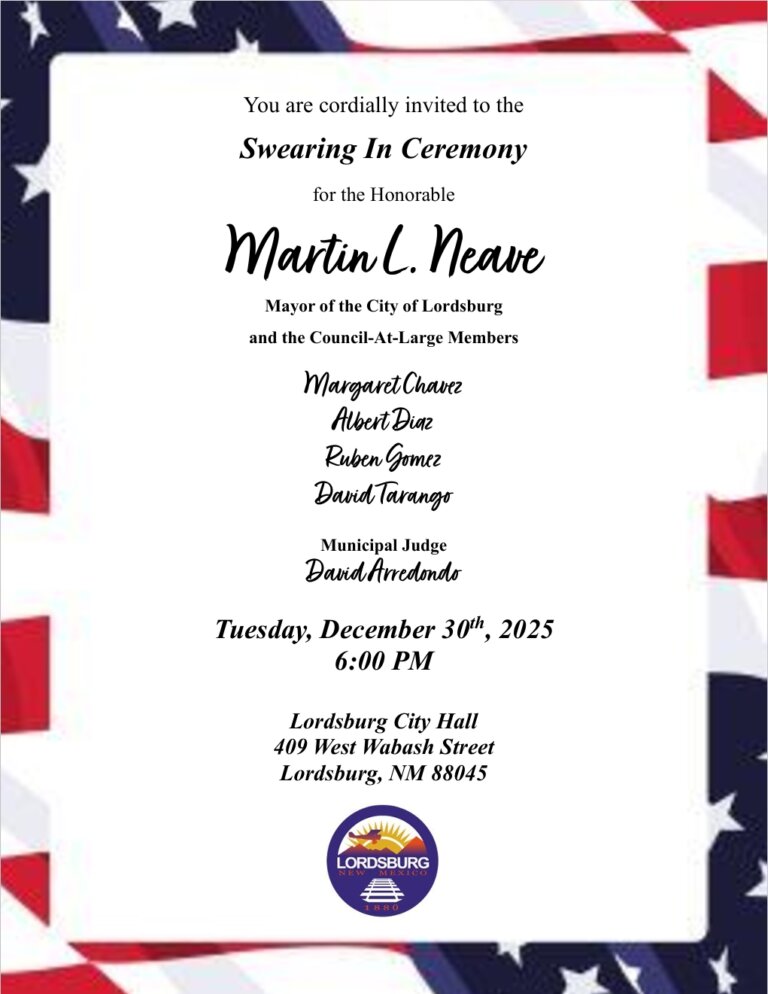 Invitation to Swearing In Ceremony - The City of Lordsburg