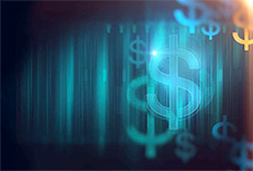 Digital dollar sign blue abstract background